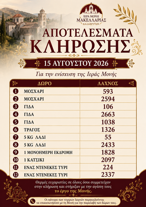 Αποτελέσματα Κλήρωσης – 15 Αυγούστου 2026