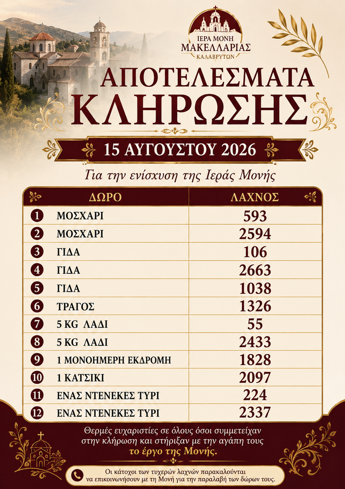 Αποτελέσματα Κλήρωσης – 15 Αυγούστου 2026